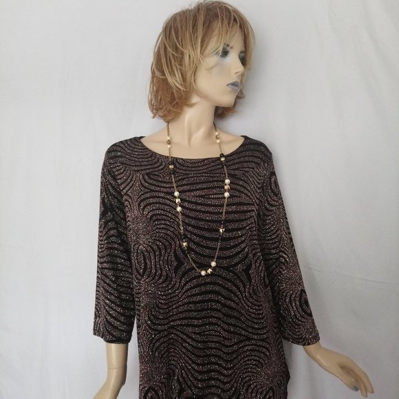 DRESSBARN 2X Sparkled Black/Gold Top Shirt CHIC! - Picture 5 of 7
